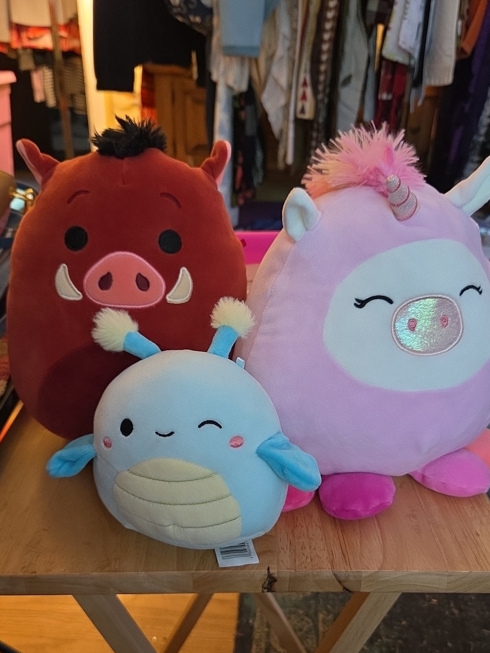 Squishmallows Pink Unicorn, Blue Axolotl & Brown Boar Plush Trio